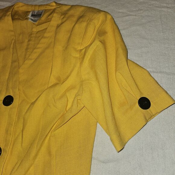 Vintage Short Sleeve Button Up Blazer Yellow Big Buttons Size 12 Petite Retro - Picture 7 of 10